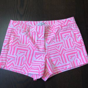 J Crew hot pink and white geo pattern shorts